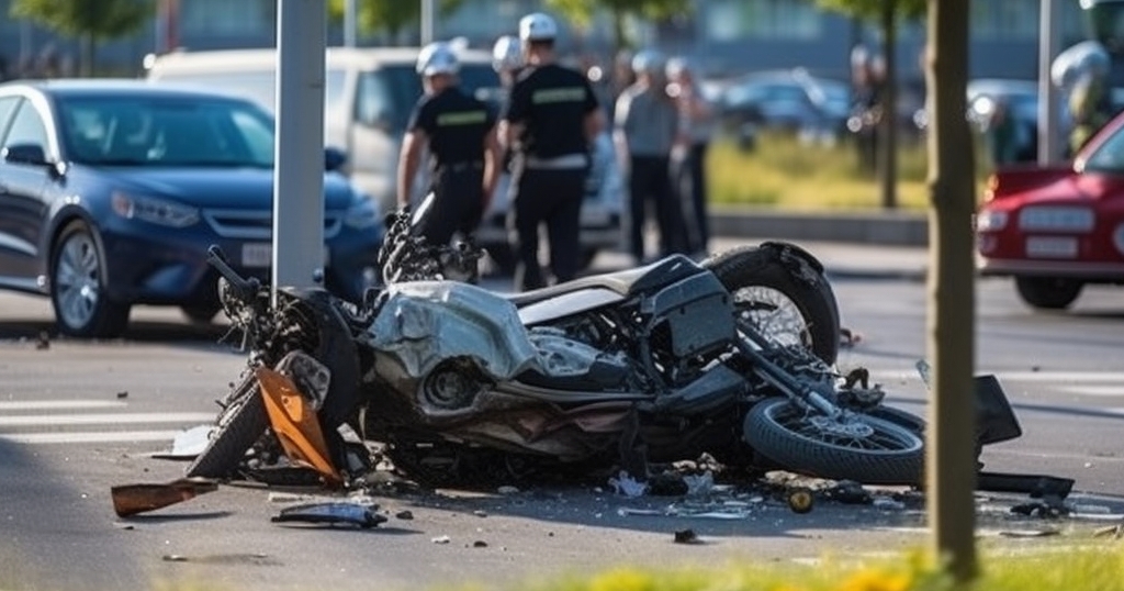 Traffic Chaos After Car and Motorcycle Collision